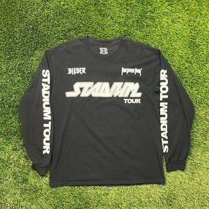Justin Bieber Stadium Purpose Tour Long Sleeve Black T-Shirt Size XL